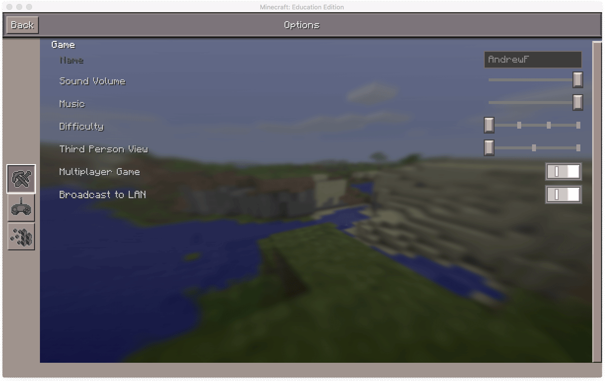 The interface in Minecraft: Education Edition is very reminiscent of the MinecraftPE interface.